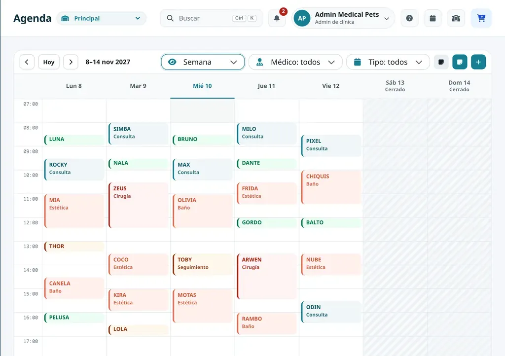 Agenda y citas en PixelVet OS