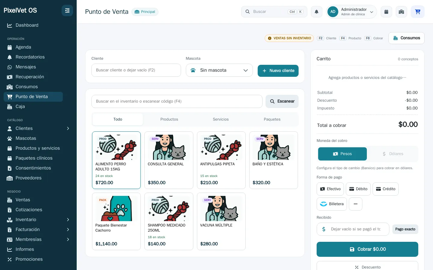 Punto de venta en PixelVet OS